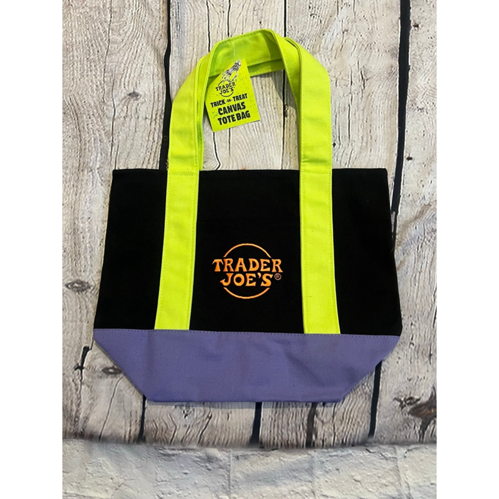 NEW Trader Joe's Black & Purple Canvas Tote Bag One Size